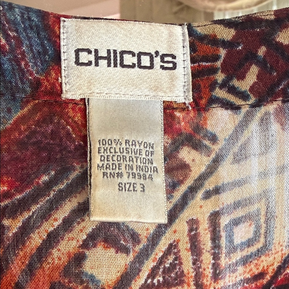 Chico's Red Patterned Blouse - Picture 4 of 7